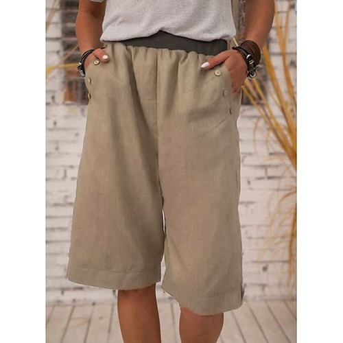 

Women's Lightweight Basic Essential Shorts Slacks Pocket Elastic Waist Short Pants Daily Weekend Inelastic Plain Linen Breathable Soft Mid Waist Loose Green White Black Blue Gray S M L XL XXL