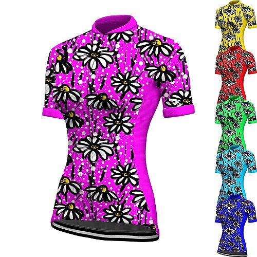 

21Grams Women's Cycling Jersey Short Sleeve Bike Top with 3 Rear Pockets Mountain Bike MTB Road Bike Cycling Breathable Quick Dry Moisture Wicking Reflective Strips Green Yellow Rosy Pink Floral