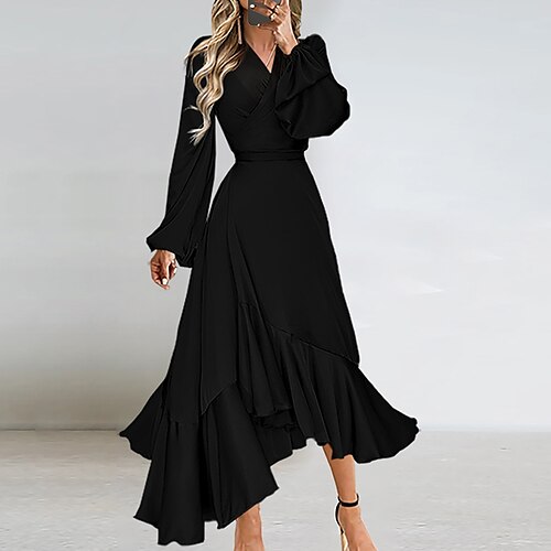 

robe de soirée femme tache maxi robe longue vert blanc noir rose manches longues couleur pure à volants automne hiver col en v élégant fête mince 2023 s m l xl xxl 3xl