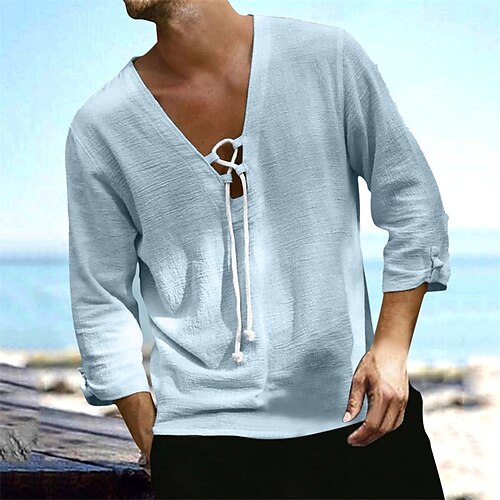 

Men's Shirt Solid Color V Neck Street Casual Button-Down Long Sleeve Tops Casual Fashion Breathable Comfortable Blue Gray Pink