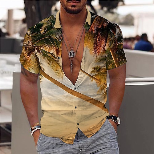 

Men's Shirt Summer Hawaiian Shirt Graphic Shirt Coconut Tree Turndown Brown Print Outdoor Street Short Sleeve Button-Down Print Clothing Apparel Fashion Designer Casual Hawaiian / Spring