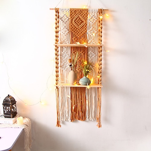 

Hand-woven Tapestry Two-layer Shelf Bohemian Diy Wall Shelf Colorful Cotton Tapestry