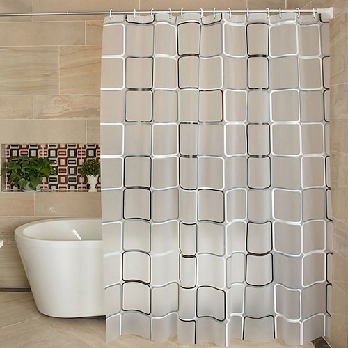 

Bathroom Shower Curtain 3D Checkered Waterproof Mildew proof PEVA Bath Curtain Shower Curtains Environmental Toilet Door Curtain with Curtain Hooks