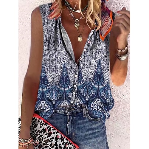 

Women's Daily Weekend Floral Butterfly Tank Top Camis Floral Butterfly Sleeveless Button Print Shirt Collar Casual Streetwear Tops Green White Purple S