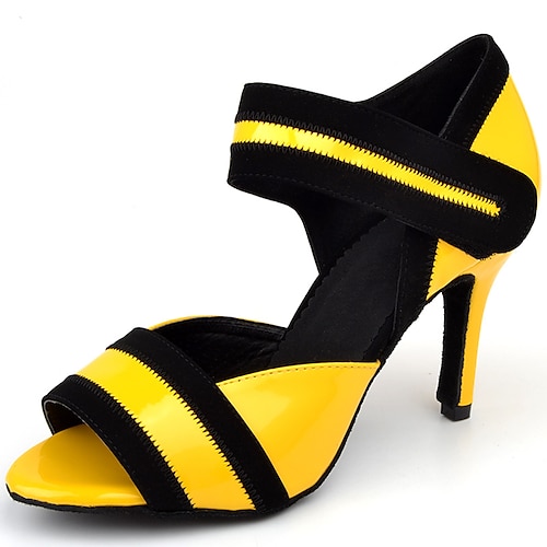 

Women's Latin Shoes Dance Shoes Performance ChaCha Rumba Heel Splicing High Heel Peep Toe Ankle Strap Adults' Yellow