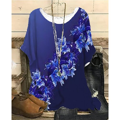 

Women's Plus Size Shift Dress Floral Round Neck Print Half Sleeve Spring Summer Casual Short Mini Dress Causal Daily Dress / Butterfly