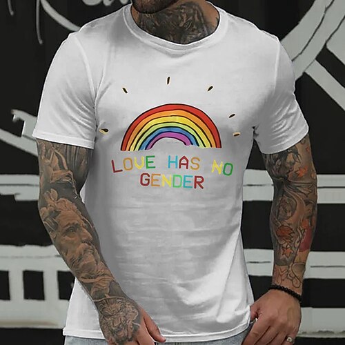 

Men's Unisex T shirt Hot Stamping Rainbow Graphic Prints Letter Crew Neck Street Daily Print Short Sleeve Tops Casual Designer Big and Tall Sports White Blue Gray