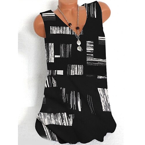 

Women's Geometric Tank Top Camis Geometric Print V Neck Casual Streetwear Tops Black / 3D Print