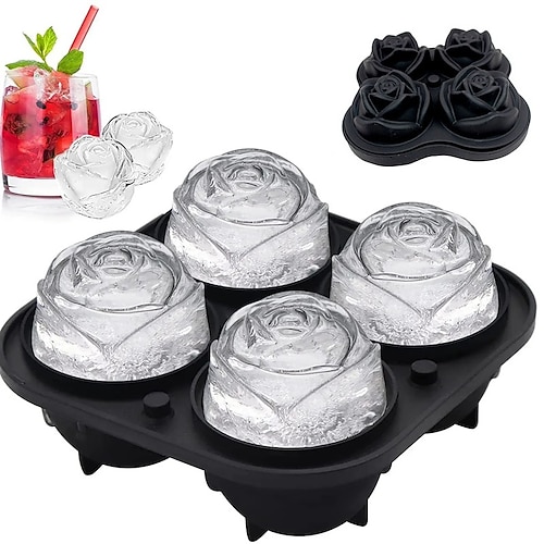 

4 Grids Rose Shape Silicone Ice Cube Tray Rose Shape Icecream Mold Freezer Cream Ball Maker Reusable Whiskey Cocktail Mould Bar Tools