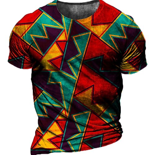 

Men's Unisex T shirt Tee 3D Print Color Block Graphic Prints Geometry Crew Neck Street Daily Print Short Sleeve Tops Casual Designer Big and Tall Sports Red