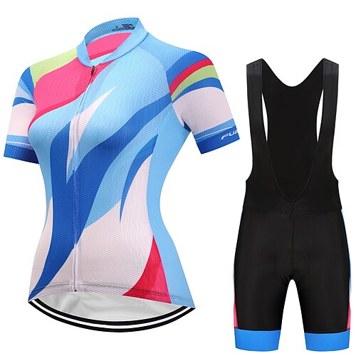 

21Grams Women's Cycling Jersey with Bib Shorts Short Sleeve Mountain Bike MTB Road Bike Cycling Blue Geometic Bike Clothing Suit 3D Pad Breathable Quick Dry Moisture Wicking Back Pocket Polyester