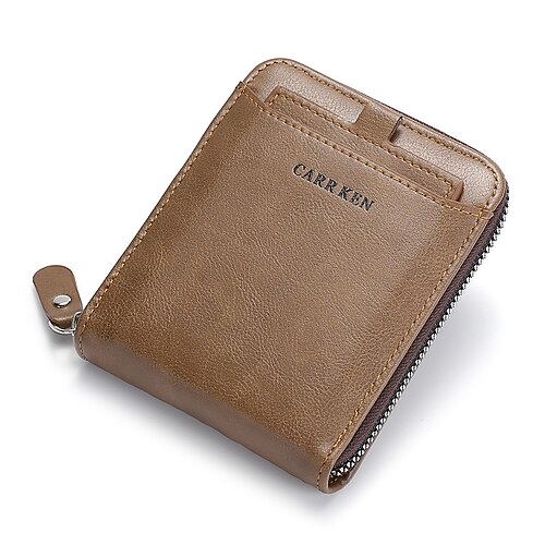 

Men's Coin Purse Wallet PU Leather Zipper Solid Color Daily Outdoor Light Coffee Black Gray Dark Coffee
