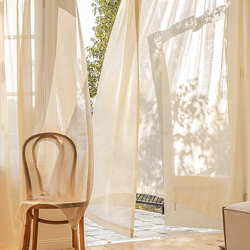 

Basic Rod Pocket Sheer Voile Window Curtain Beige 1 Panel for Kitchen Bedroom Children Living Room Yard