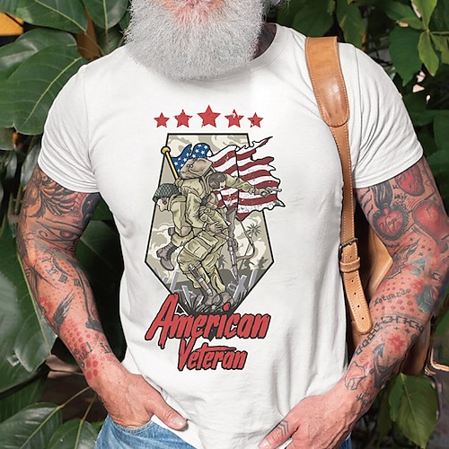 

Men's T shirt Hot Stamping Graphic National Flag Crew Neck Casual Daily Print Short Sleeve Tops Fashion Vintage Designer Big and Tall Green White Navy Blue