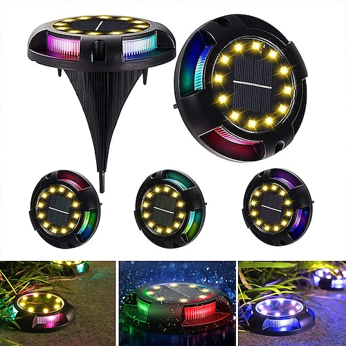 

4Pcs Solar Ground Lights LED Garden Lamp Outdoor Disk Lawn Lights Colorful Outdoor Waterproof Buried Lamp for Pathway Stair Street Garden Decoration Night Lights 12LED Outdoor Garden Light Garden Decorative Lamps