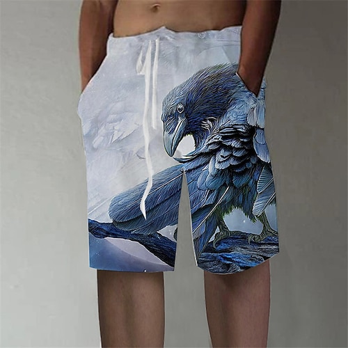

Men's Designer Stylish Straight Shorts 3D Print Elastic Waist Short Pants Sports Outdoor Daily Graphic Prints Eagle Cotton Blend Comfort Breathable Mid Waist Blue S M L XL XXL / Summer
