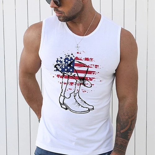 

Men's Tank Top Vest Hot Stamping Graphic Shoe National Flag Crew Neck Street Casual Sleeveless Tops Basic Fashion Classic Comfortable White