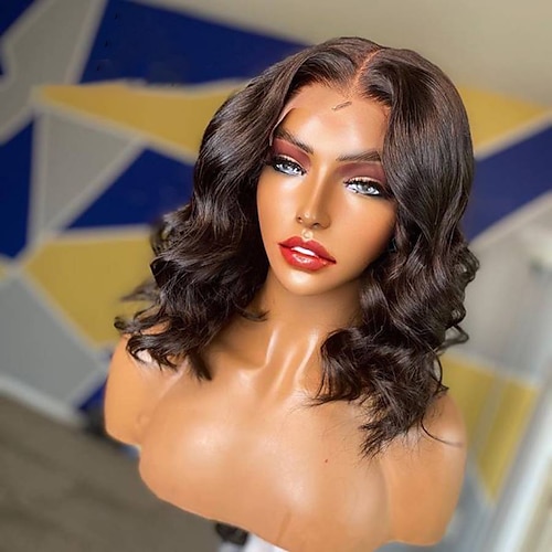 

Soft Short Bob Body Wave Synthetic Natural Black Lace Front Wigs For Women Babyhair Preplucked Glueless Heat Resistant
