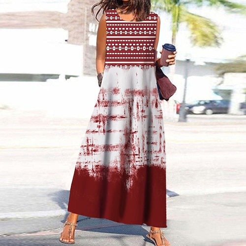 

Women's Shift Dress Maxi long Dress Purple Yellow Red Sleeveless Geometric Tie Dye Print Spring Summer U Neck Casual Vacation 2022 S M L XL XXL 3XL