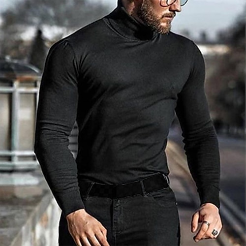 

Men's T shirt Tee Turtleneck shirt Solid Color Rolled collar Royal Blue Dark Gray Navy Blue White Black Casual Vacation Long Sleeve Clothing Apparel Fashion Lightweight Muscle Big and Tall