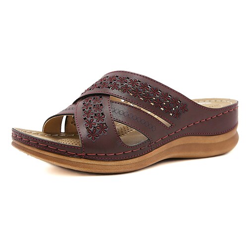 

Women's Sandals Comfort Shoes Wedge Heel Round Toe Open Toe Elegant Casual Daily Office Walking Shoes PU Leather Loafer Spring Summer Solid Colored Wine Almond Khaki