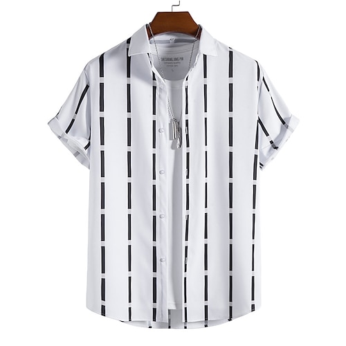 

Men's Shirt Print Striped Turndown Casual Daily Button-Down Print Short Sleeves Tops Casual Fashion Breathable White Black Blue