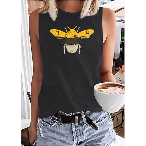 

Women's Daily Holiday Going out Tank Top Graphic Bee Sleeveless Print Round Neck Basic Tops Blue Purple Pink S