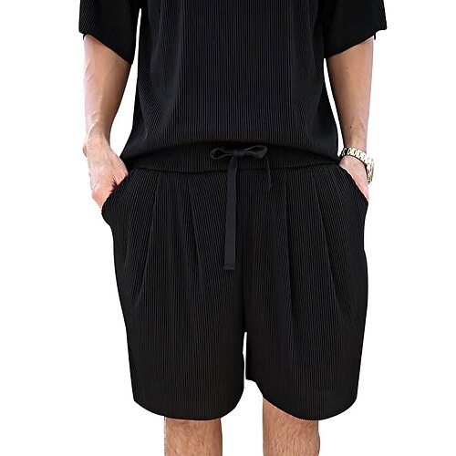 

Men's Shorts Athletic Crop Shorts Pleated Stripe Elastic Drawstring Design Knee Length Pants Casual Daily Micro-elastic Plain Solid Colored Breathable Quick Dry Mid Waist White Black Grey M L XL XXL