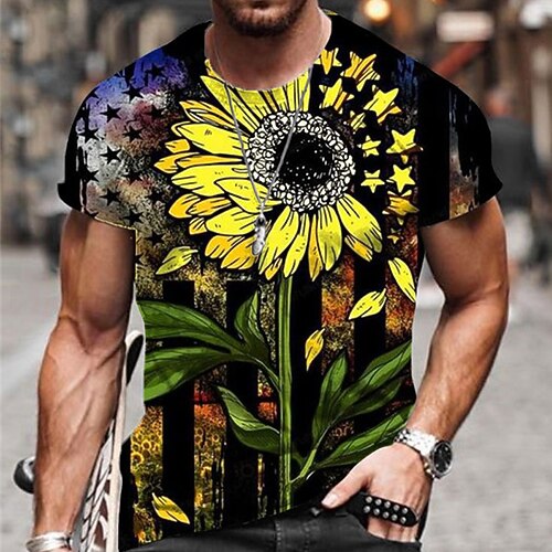 

Men's Unisex T shirt Tee 3D Print Graphic Prints Sunflower Crew Neck Street Daily Print Short Sleeve Tops Casual Designer Big and Tall Sports Yellow