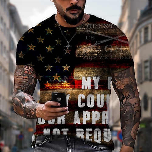 

Men's Unisex T shirt 3D Print Graphic Prints National Flag Letter Crew Neck Street Daily Print Short Sleeve Tops Casual Designer Big and Tall Sports Yellow
