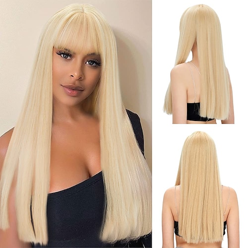 

Women's Long Straight Hair Wig Synthetic Wig with Bangs High Temperature Resistance Natural Style Costume Full Wig