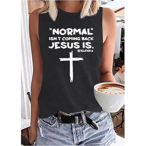 

Women's Daily Holiday Going out Tank Top Graphic Letter Sleeveless Print Round Neck Basic Tops Blue Purple Pink S