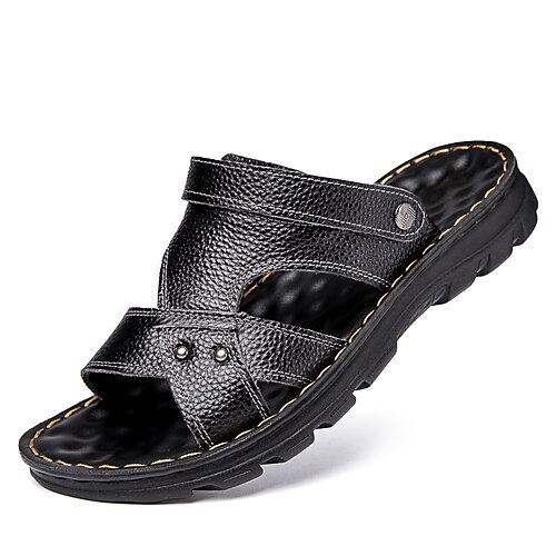 

Men's Sandals Comfort Shoes Casual Beach Daily Cowhide Black Brown Spring Summer