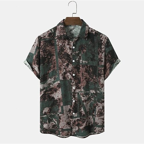 

Men's Shirt Vintage Turndown Street Casual Button-Down Short Sleeve Tops Casual Fashion Comfortable Beach Black