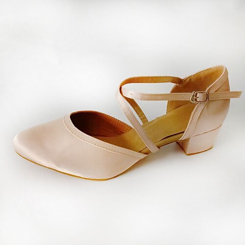 

Women's Modern Shoes Ballroom Shoes Character Shoes Indoor Performance Waltz Basic Heel Solid Color Thick Heel Closed Toe Cross Strap Adults' Almond / Satin