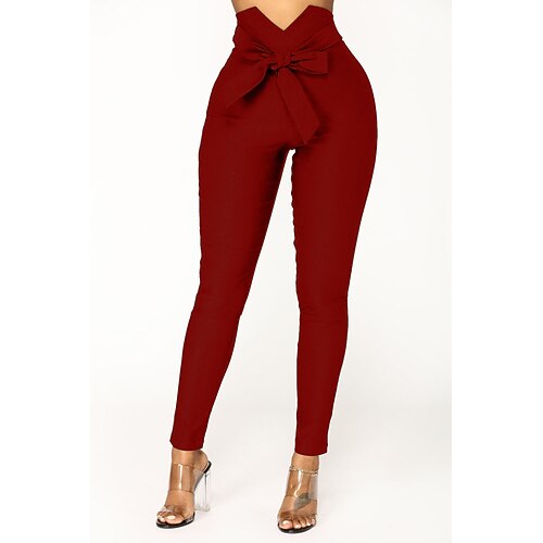 

Women's Tights Pants Trousers Leggings Cotton Blend Blue Wine Khaki Mid Waist Fashion Casual Weekend Micro-elastic Ankle-Length Comfort Plain S M L XL / Slim