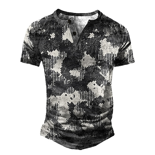 

Men's Henley Shirt Tee T shirt Tee 3D Print Graphic Abstract Plus Size Henley Daily Sports Patchwork Button-Down Short Sleeve Tops Basic Casual Classic Designer Dark Gray