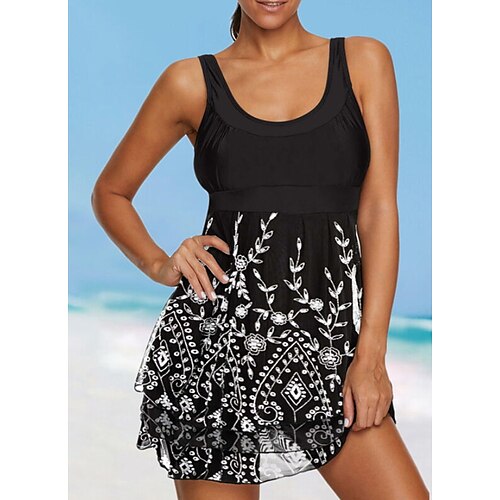 

Women's Swimwear Tankini 2 Piece Normal Swimsuit High Waisted Print Black Padded Strap Bathing Suits Sports Vacation Sexy / New