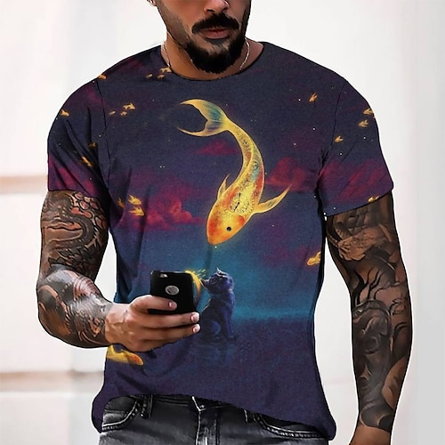 

Men's Tee T shirt Tee 3D Print Graphic Round Neck Casual Daily 3D Print Short Sleeve Tops Fashion Designer Cool Comfortable Blue