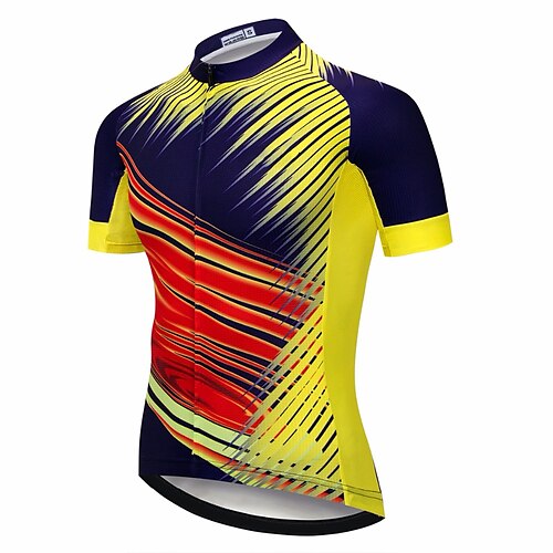 

21Grams Men's Cycling Jersey Short Sleeve Bike Top with 3 Rear Pockets Mountain Bike MTB Road Bike Cycling Breathable Quick Dry Moisture Wicking Reflective Strips Yellow Stripes Polyester Spandex