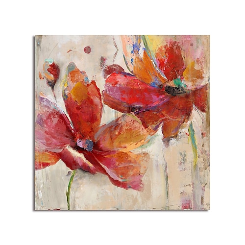 

Oil Painting Handmade Hand Painted Wall Art Abstract Red Flowers Canvas Painting Home Decoration Decor Stretched Frame Ready to Hang