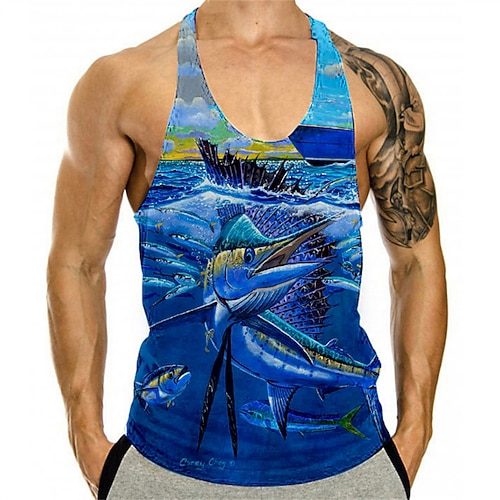 

Men's Tank Top Vest 3D Print Graphic Prints Shark Crew Neck Daily Sports Print Sleeveless Tops Fashion Classic Designer Comfortable Blue
