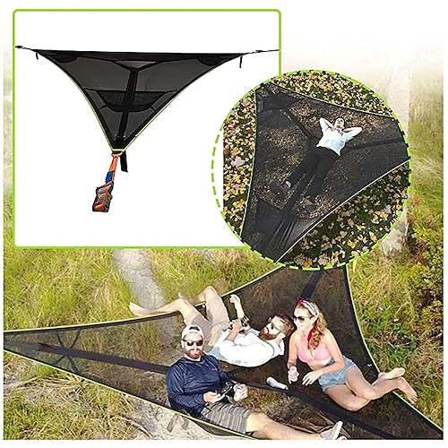 

2022 New Portable Multiplayer Triangle Hammock, Comfortable Giant Tree Hammocks for Outside, Multi Person Hammock 3 Point Design with Carrying Bag Metal Carabiner Ropes and Straps for Travel (110in)