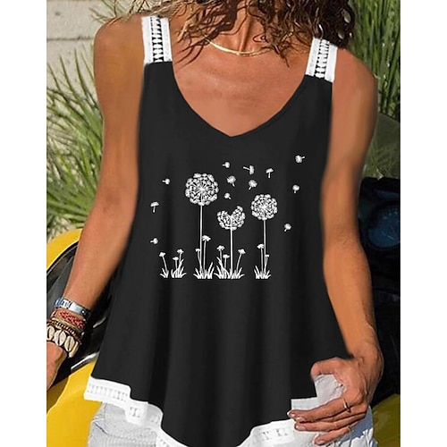 

Women's Camisole Tank Top Shirt Graphic Dandelion Print V Neck Casual Tops Black Blue Wine