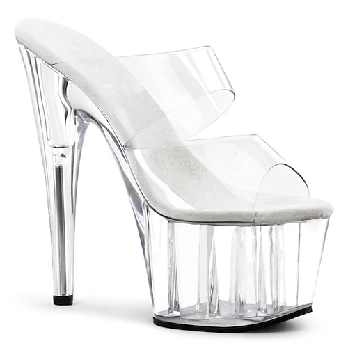 

Mulheres Mules Salto agulha Sapatos transparentes Sandálias com Plataforma Festa Praia Lantejoulas Stiletto Peep Toe Pele PU Mocassim Cor Sólida Branco