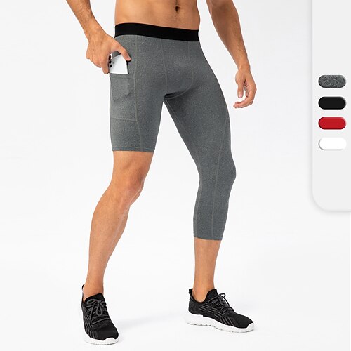 

Men's Running Tights Leggings Base Layer with Phone Pocket One Leg Base Layer Outdoor Athleisure Spandex Breathable Quick Dry Soft Fitness Gym Workout Running Sportswear Activewear Solid Colored