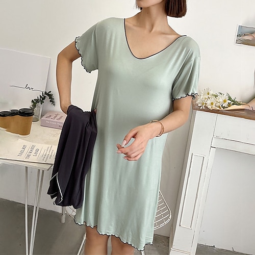 

Women's Pajamas Nightgown Nighty Pjs Pure Color Simple Comfort Home Modal V Wire Short Sleeve Spring Summer Pink Yellow