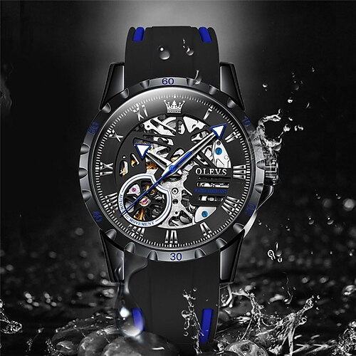 

OLEVS Mechanical Watch for Men Analog Automatic self-winding Oversize Hole Modern Style Waterproof Noctilucent Alloy Silicone Creative