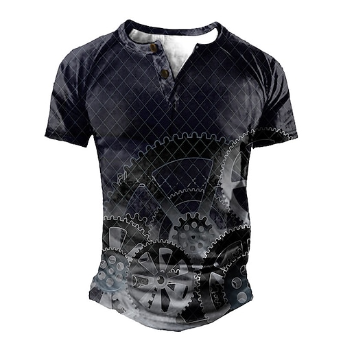 

Men's Henley Shirt Tee T shirt Tee 3D Print Graphic Machine Plus Size Henley Daily Sports Patchwork Button-Down Short Sleeve Tops Basic Casual Classic Designer Black Blue