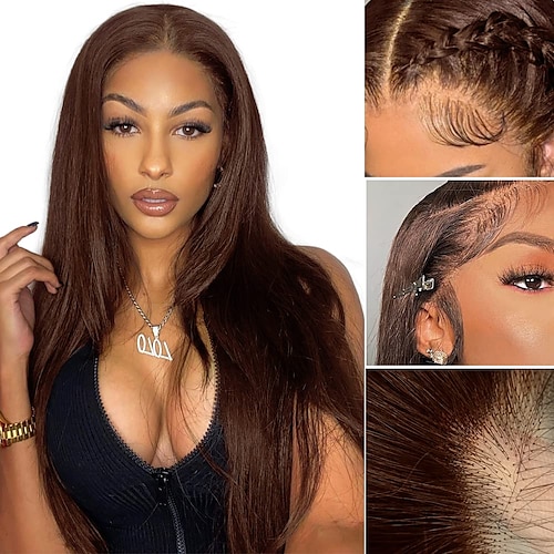 

Human Hair 13x4 Lace Front Wig Free Part Brazilian Hair Natural Straight Brown Wig 150% Density Classic Easy to Carry Ombre Hair For Women's 22 inch Human Hair Lace Wig Lightinthebox / Daily Wear